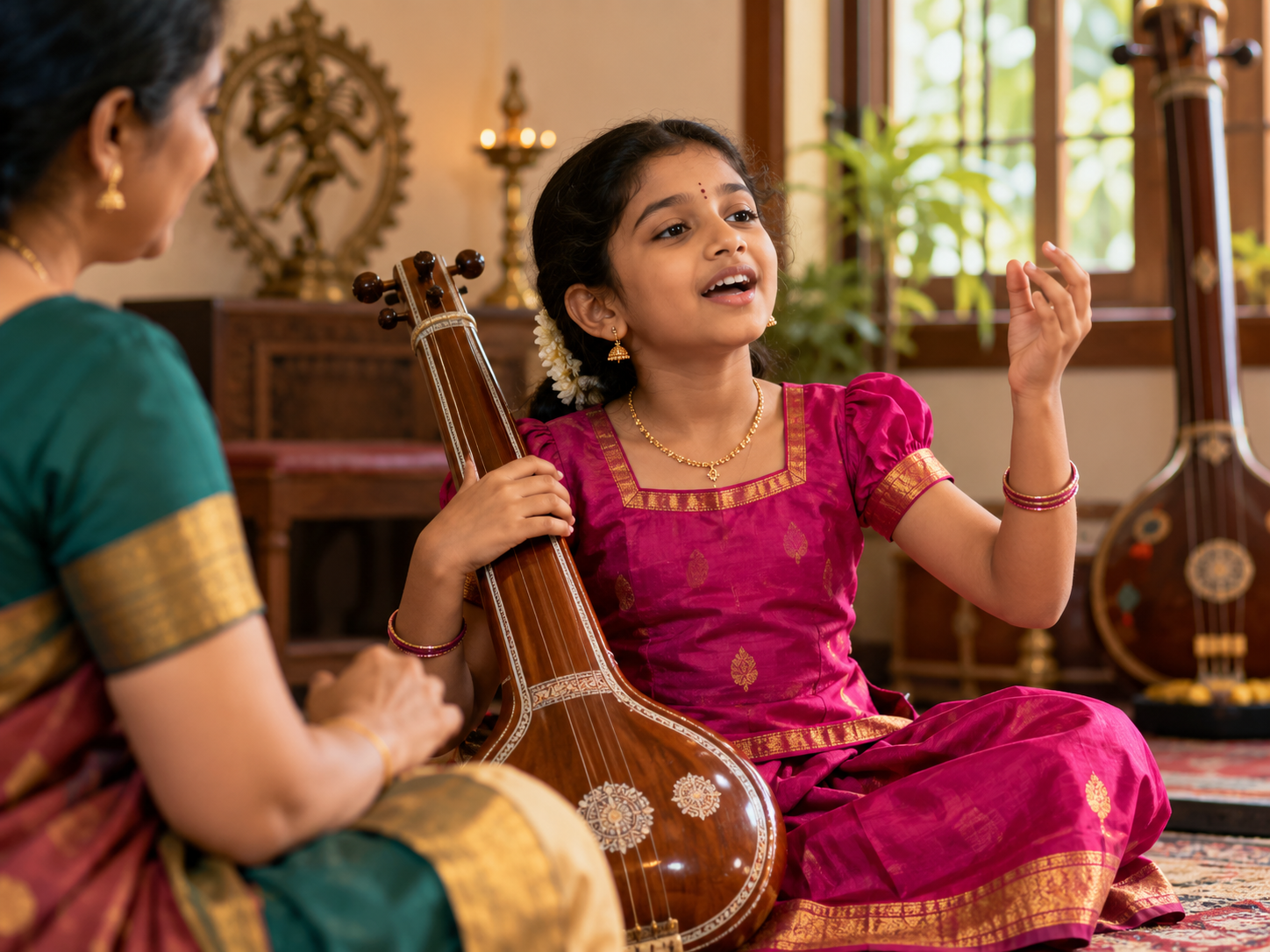 Young student practicing Carnatic vocal music